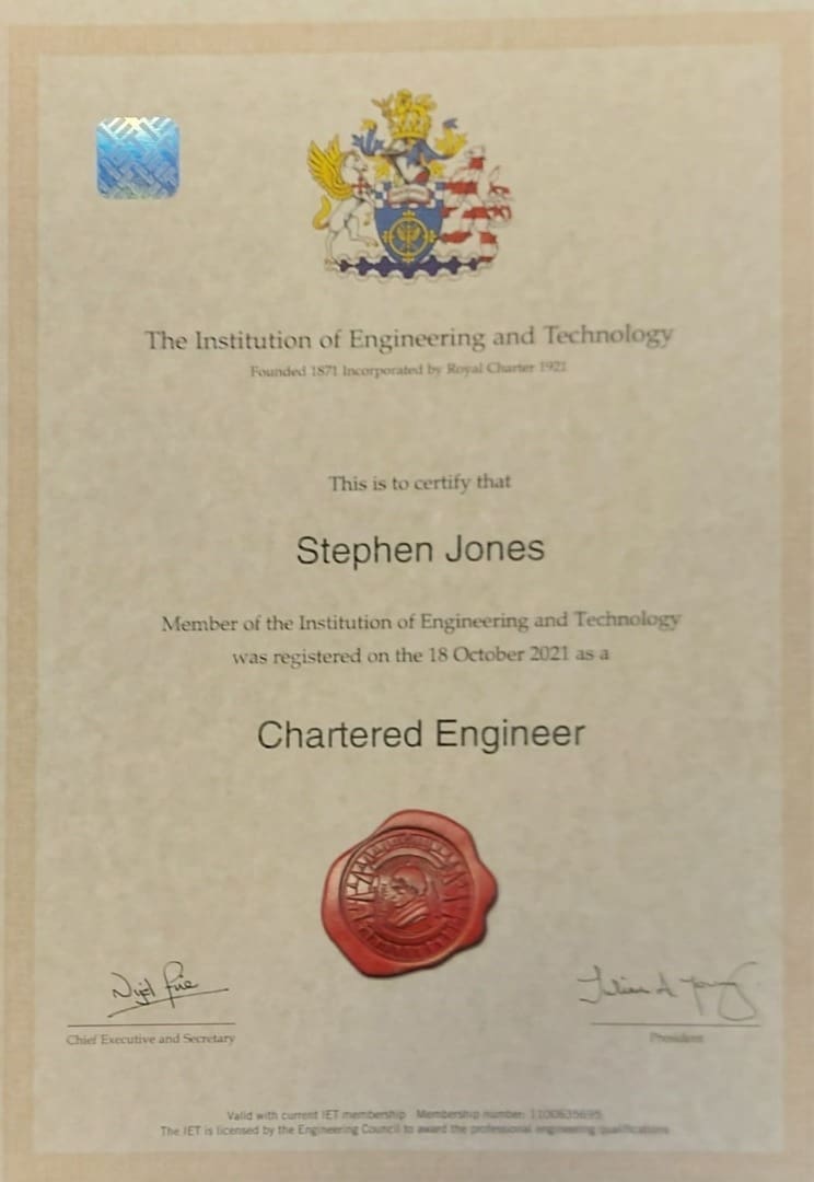 Steve Jones becomes Chartered Engineer (CEng) - SPE ENERGY